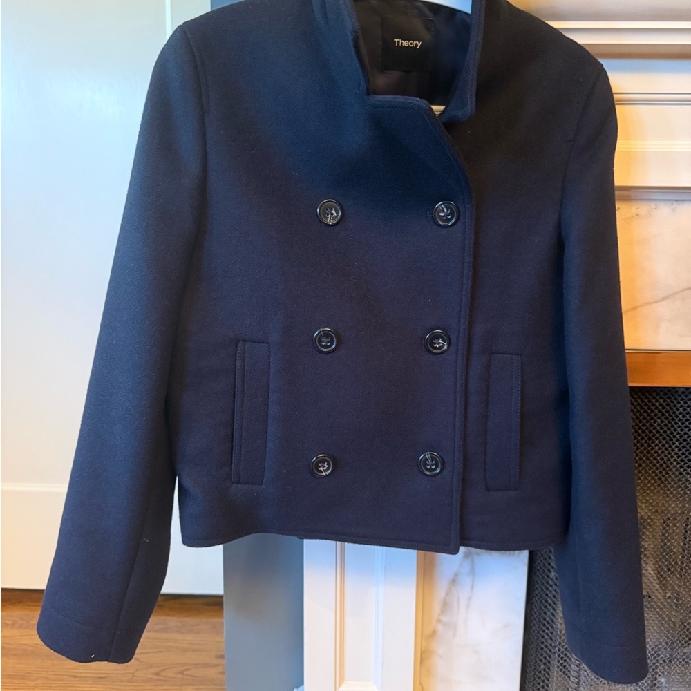 Theory Women's Navy Pea Coat Wool